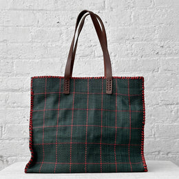 Leather Dragon Diffusion Checked Tote in Forest & Red