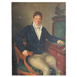 19th Century French Portrait Painting on Linen Canvas