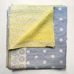 Blue & Yellow Newly Printed Queen Bedcover