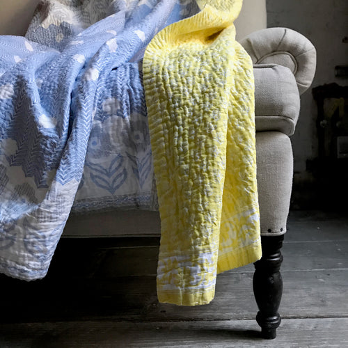 Blue & Yellow Newly Printed Queen Bedcover