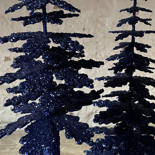 Set of 7 Ino Schaller Frosted Spruce Trees in Navy