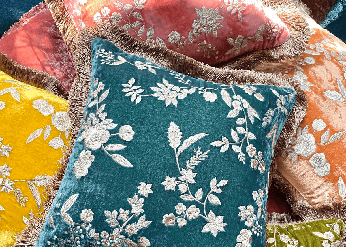 Colorful Embroidered Silk Velvet Pillows