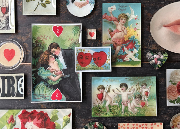 Glass decoupage trays with hearts and arrows for decoupage on a table