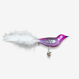White Feather Tailed Pink Clip-on Bird Ornament