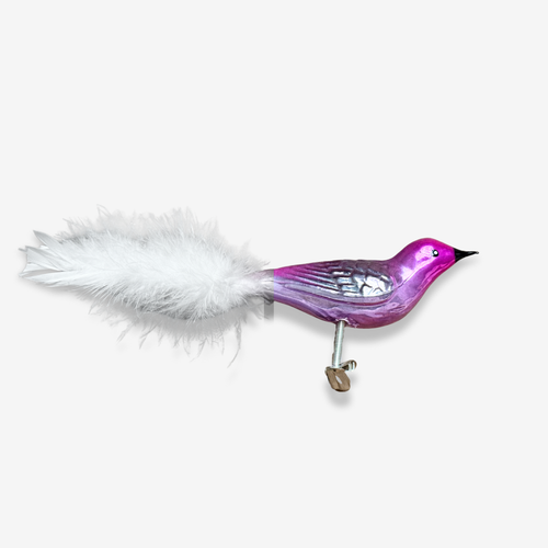 White Feather Tailed Pink Clip-on Bird Ornament