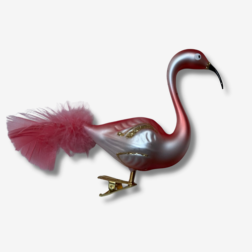 Flamingo with Feather Clip-on Ornament