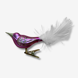 White Feather Tailed Pink Clip-on Bird Ornament