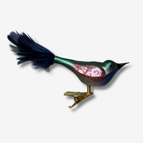 Blue Feather Tailed Clip-on Bird Ornament