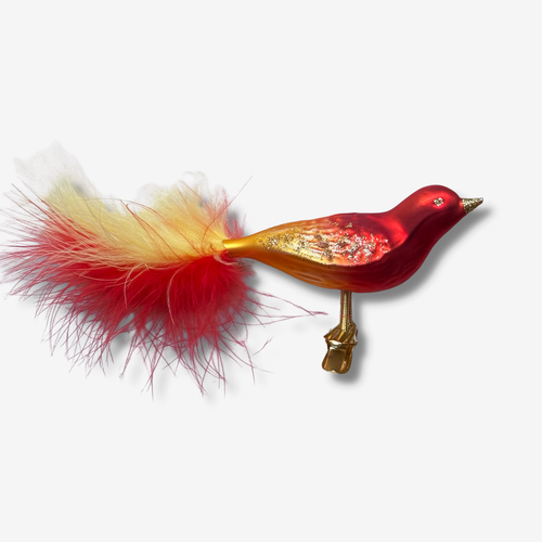 Yellow & Red Feather Tailed Clip-on Bird Ornament
