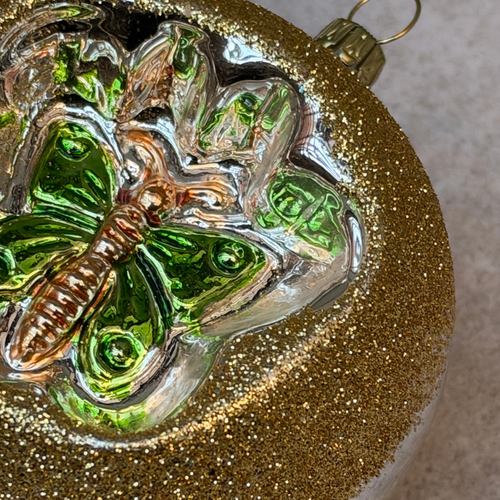 Set of 6 Gold Reflector Ornaments with Butterflies