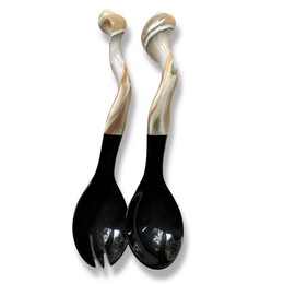 Carved Mother of Pearl Shell and Horn Serving Utensils