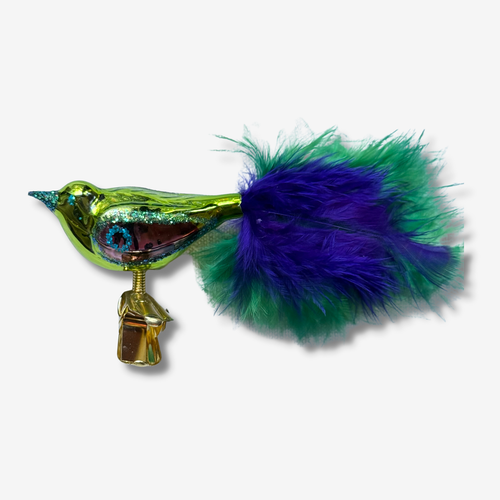 Green & Purple Feather Tailed Clip-on Bird Ornament