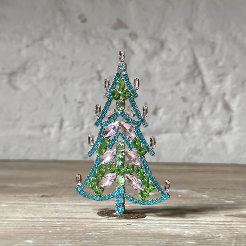 Small Nostalgic Jeweled Clear Candles Glass Crystal Tree