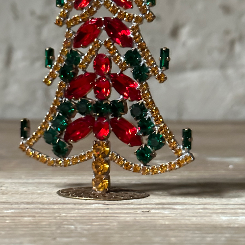 Small Nostalgic Jeweled Green Candles Glass Crystal Tree