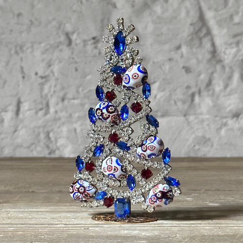 Nostalgic Jeweled Blue Millefiorer Glass Crystal Tree