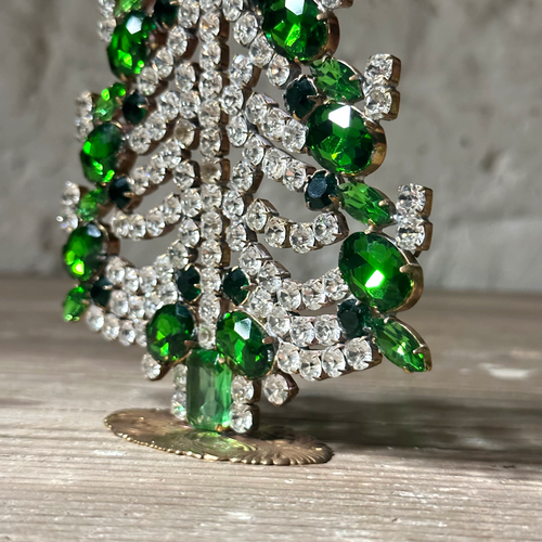 Nostalgic Small Jeweled Green & Clear Glass Crystal Tree