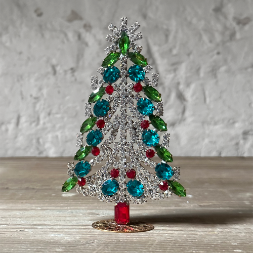 Nostalgic Jeweled Red, White & Blue Glass Crystal Tree