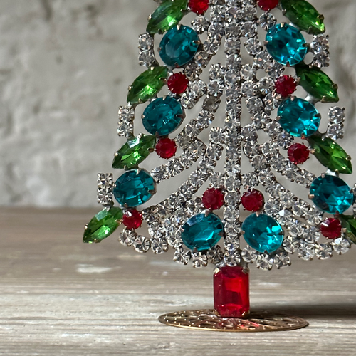 Nostalgic Jeweled Red, White & Blue Glass Crystal Tree