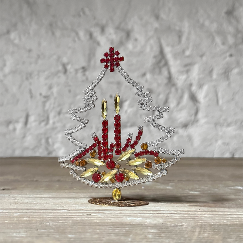 Nostalgic Jeweled Red & Gold Glass Crystal Tree with Candles