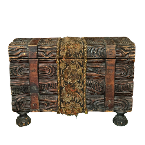 Early 20th-century Black Forest Carved Wooden Trunk