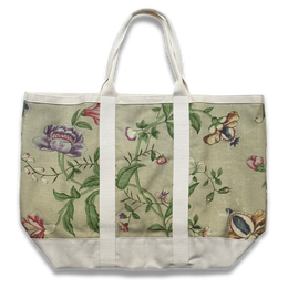 John Derian x Port Canvas Tote in Pierre Frey "Le Paravent Chinois" Large Fabric Tote in Chantilly Cream