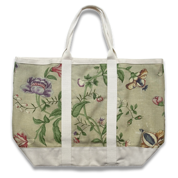 John Derian x Port Canvas Tote in Pierre Frey "Le Paravent Chinois" Large Fabric Tote in Chantilly Cream