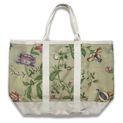 John Derian x Port Canvas Tote in Pierre Frey "Le Paravent Chinois" Large Fabric Tote in Chantilly Cream