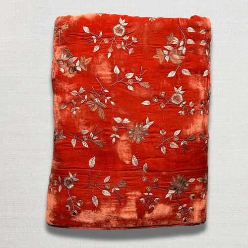 Vine Embroidered Silk Velvet Throw in Tangerine