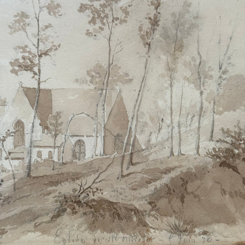 19th Century French Monochromatic Watercolor Painting by Alphonse Baril (#45)