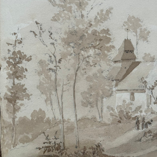 19th Century French Monochromatic Watercolor Painting by Alphonse Baril (#45)