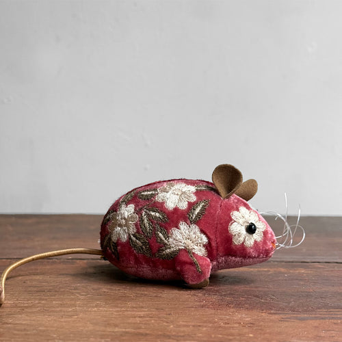 Moira Embroidered Silk Velvet Mouse in Watermelon