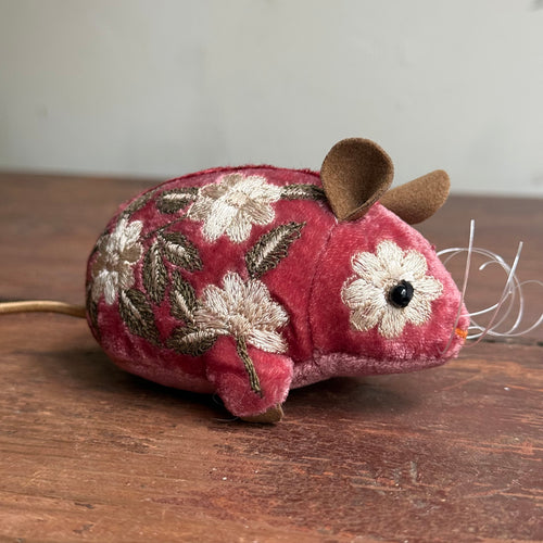 Moira Embroidered Silk Velvet Mouse in Watermelon