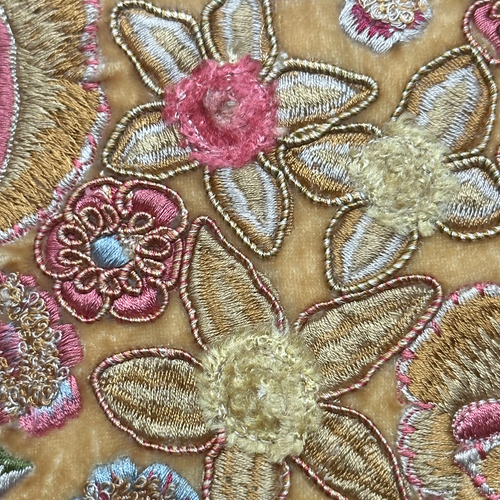 Fluer Embroidered Silk Velvet Cushion in Sand