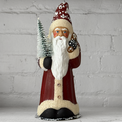 Papier-Mâché Santa in Old Red with Crystal Buttons