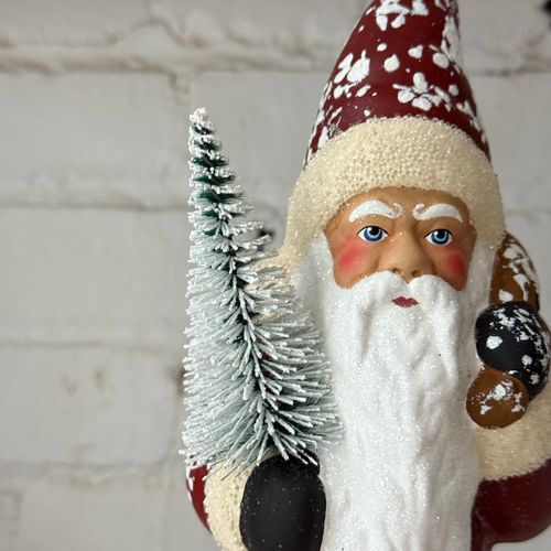 Papier-Mâché Santa in Old Red with Crystal Buttons