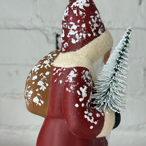 Papier-Mâché Santa in Old Red with Crystal Buttons