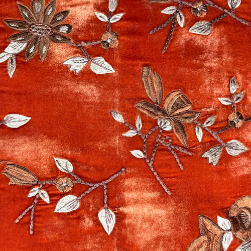 Vine Embroidered Silk Velvet Throw in Tangerine