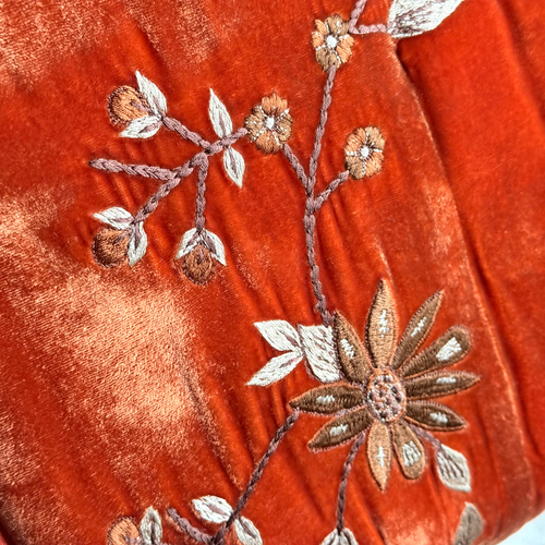 Vine Embroidered Silk Velvet Throw in Tangerine