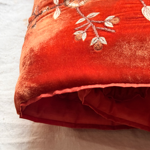 Vine Embroidered Silk Velvet Throw in Tangerine