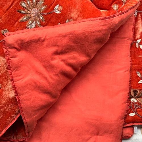 Vine Embroidered Silk Velvet Throw in Tangerine