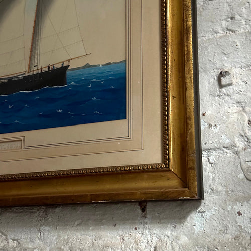 Late 19th-Century Framed Watercolor Ship Painting