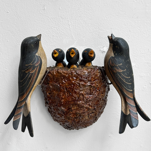 Vintage Black Forest Carved Birds Nest (#12-09)