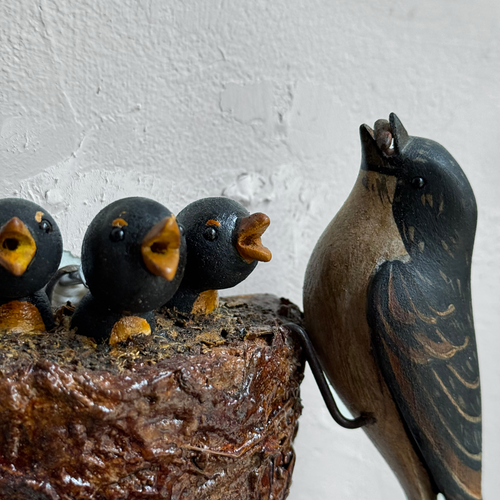 Vintage Black Forest Carved Birds Nest (#12-09)