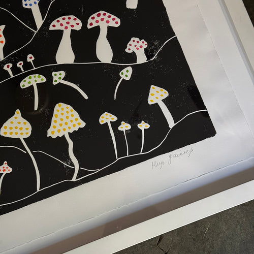 Hugo Guinness's "Mushrooms" Original Painted Linocut