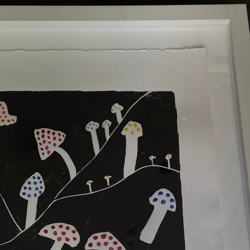 Hugo Guinness's "Mushrooms" Original Painted Linocut