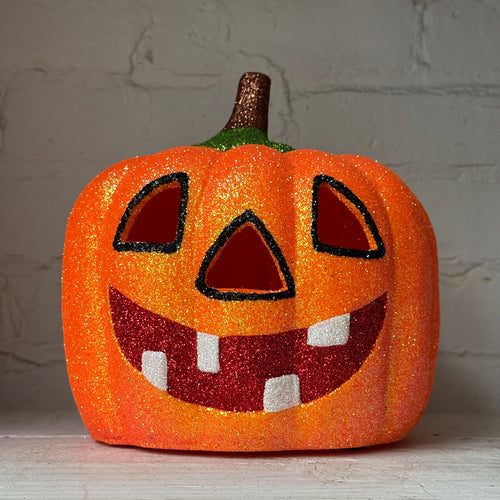 Ino Schaller Glitter Jack-O'-Lantern Pumpkin in Orange with Red Mouth