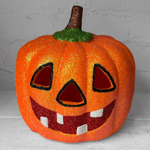 Ino Schaller Glitter Jack-O'-Lantern Pumpkin in Orange with Red Mouth