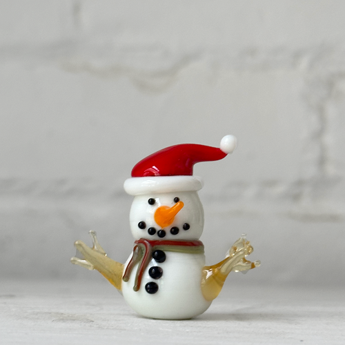 Glass Snowman Figurine with Santa Hat