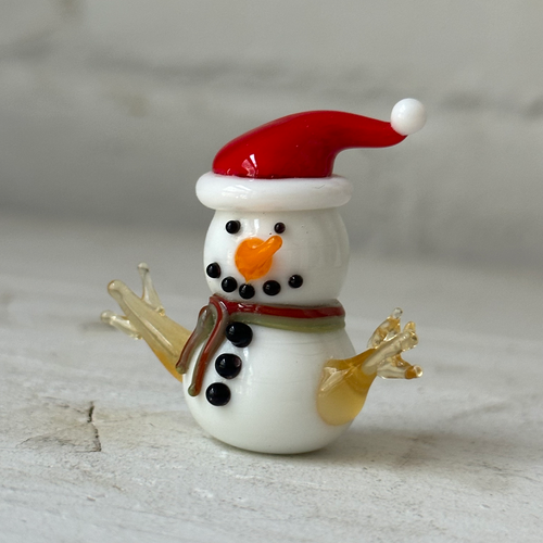 Glass Snowman Figurine with Santa Hat