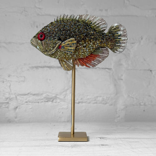 Hand-Beaded Blue Spotted Sunfish on Stand by Trovelore